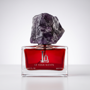 Sweet Addiction Eau de Parfum bottle by Le Vogh with purple gemstone cap